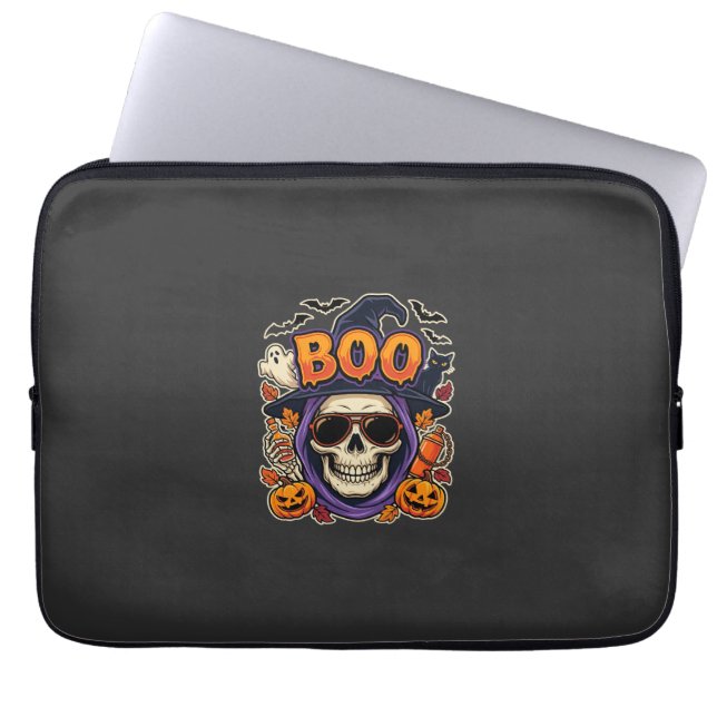 Halloween Boo Schedel Zonnebril Vector Laptop Sleeve (Voorkant)