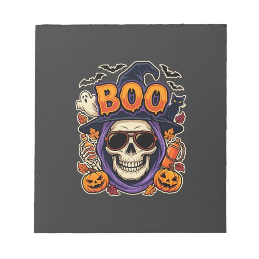 Halloween Boo Schedel Zonnebril Vector Notitieblok (Voorkant)
