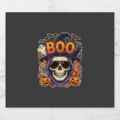 Halloween Boo Schedel Zonnebril Vector Sparkling Wijnetiket (Enkel label)