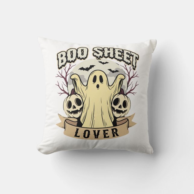 Halloween Boo Sheet Liefhebber Geest Maan Kussen (Voorkant)