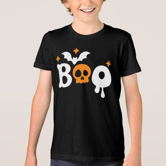 Halloween Boo Skull Bats Moderne Typografie Tri-Blend Shirt (Voorkant)
