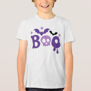 Halloween Boo Skull Bats Moderne Typografie Tri-Blend Shirt