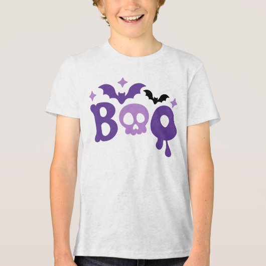 Halloween Boo Skull Bats Moderne Typografie Tri-Blend Shirt (Voorkant)