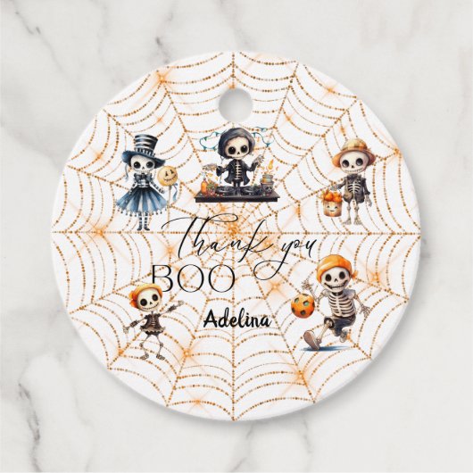 Halloween Boo Spooky Skeletons Kostuum Baby shower Bedankjes Labels (Voorkant)