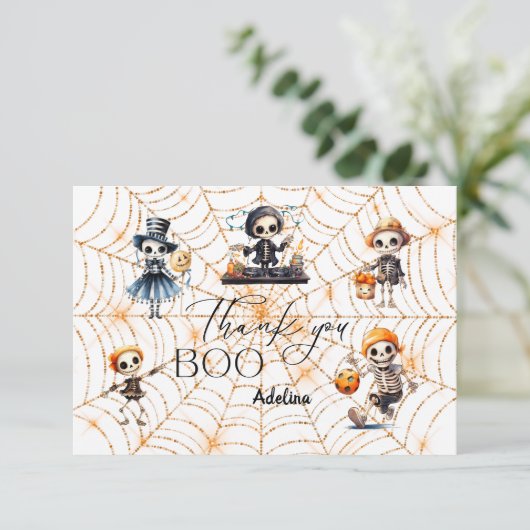 Halloween Boo Spooky Skeletons Kostuum Baby shower Bedankkaart (Staand voorkant)