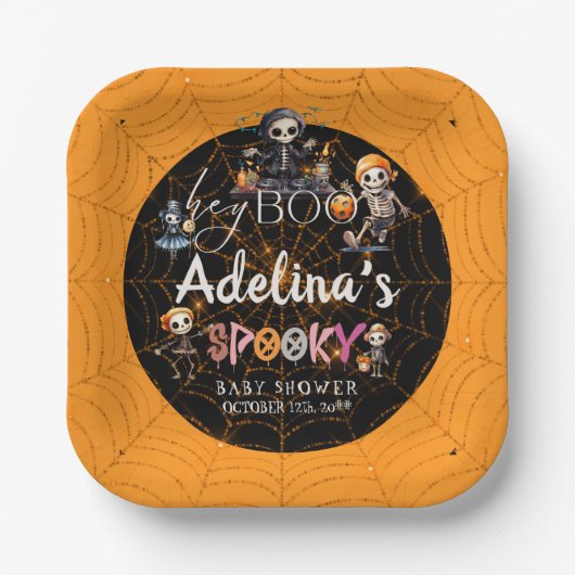 Halloween Boo Spooky Skeletons Kostuum Baby shower Papieren Bordje (Voorkant)
