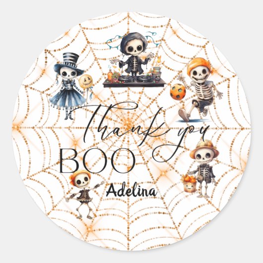 Halloween Boo Spooky Skeletons Kostuum Baby shower Ronde Sticker (Voorkant)