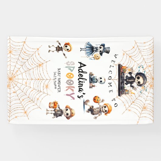 Halloween Boo Spooky Skeletons Kostuum Baby shower Spandoek (Horizontaal)