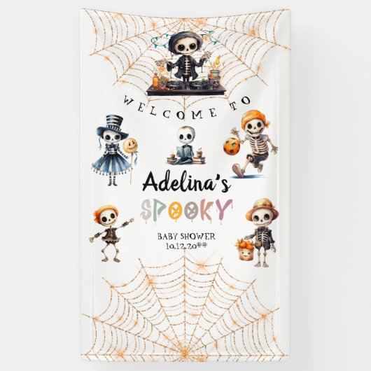 Halloween Boo Spooky Skeletons Kostuum Baby shower Spandoek (Verticaal)
