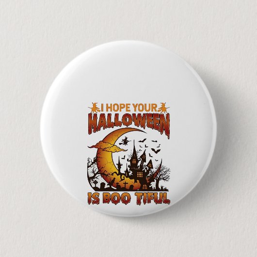 Halloween Boo Tiful Geest Huis Halve Maan Ba Ronde Button 5,7 Cm (Voorkant)