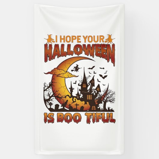 Halloween Boo Tiful Geest Huis Halve Maan Ba Spandoek (Verticaal)