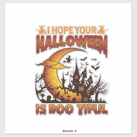 Halloween Boo Tiful Geest Huis Halve Maan Ba Sticker (Vel)