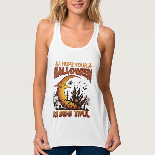 Halloween Boo Tiful Geest Huis Halve Maan Ba Tanktop (Voorkant)