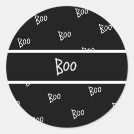 Halloween boo typografie zwart en wit ronde sticker