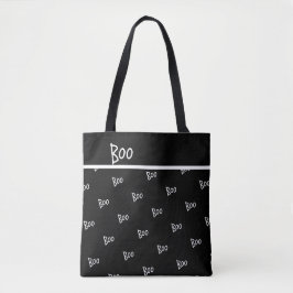 Halloween boo typography black and white tote bag