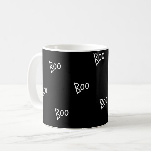 Halloween boo typography black white koffiemok (Voorkant links)