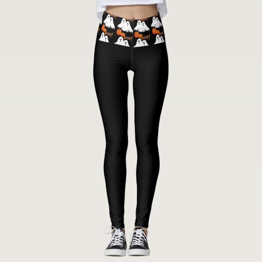 Halloween BOO / Vakantiegeesten Zwart Leggings (Voorkant)