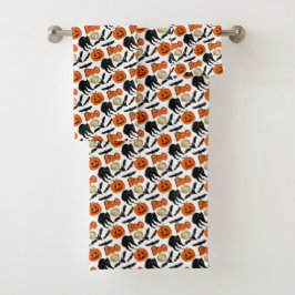 Halloween Boo Vleermuizen Kat Pompoen en Maan Teke Bad Handdoek