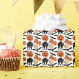 Halloween Boo Vleermuizen Kat Pompoen en Maan Teke Cadeaupapier