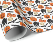 Halloween Boo Vleermuizen Kat Pompoen en Maan Teke Cadeaupapier (Rol Hoek)