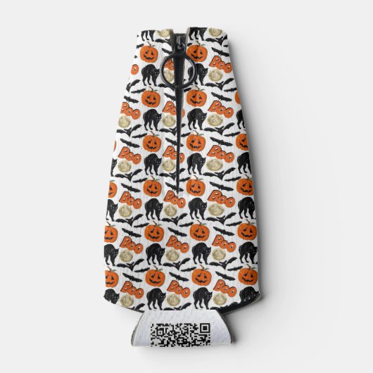 Halloween Boo Vleermuizen Kat Pompoen en Maan Teke Flesjeskoeler (Achterkant)