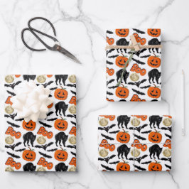 Halloween Boo Vleermuizen Kat Pompoen en Maan Teke Inpakpapier Vel