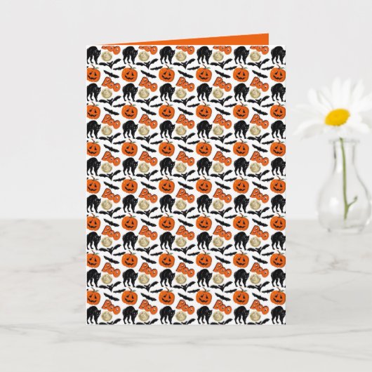 Halloween Boo Vleermuizen Kat Pompoen en Maan Teke Kaart (Kleine Plant)