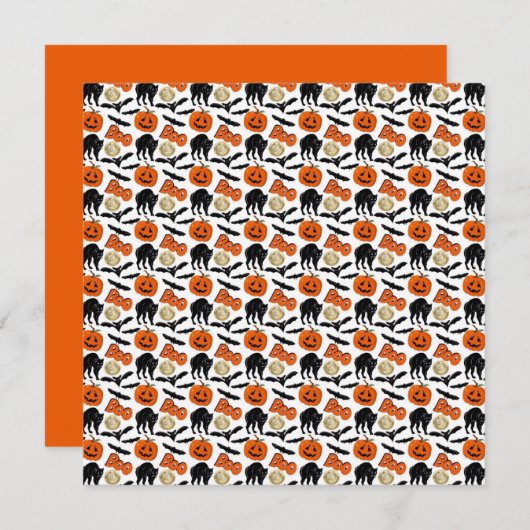 Halloween Boo Vleermuizen Kat Pompoen en Maan Teke Kaart (Voorkant / Achterkant)