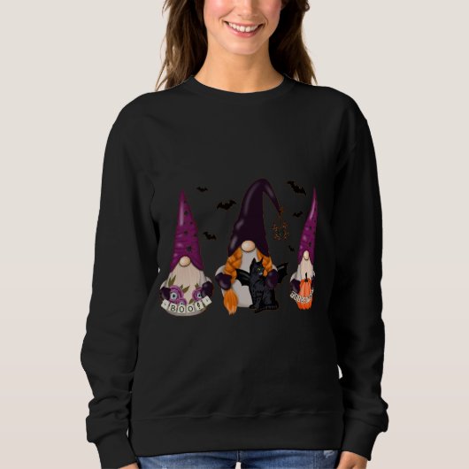 Halloween Boo Witch Gnomes Autumn Bat Pumpkins Bla Trui (Voorkant)