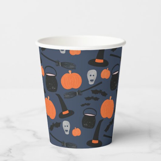 Halloween Boo Witch Pumpkin Bat Broomstick Papieren Bekers (Achterkant)