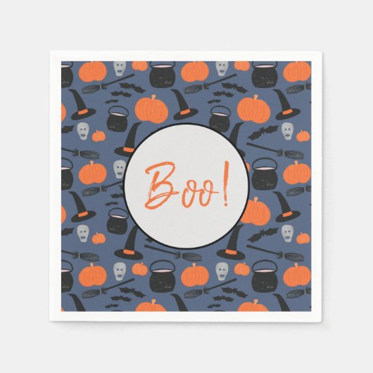 Halloween Boo Witch Pumpkin Bat Broomstick Servet (Voorkant)