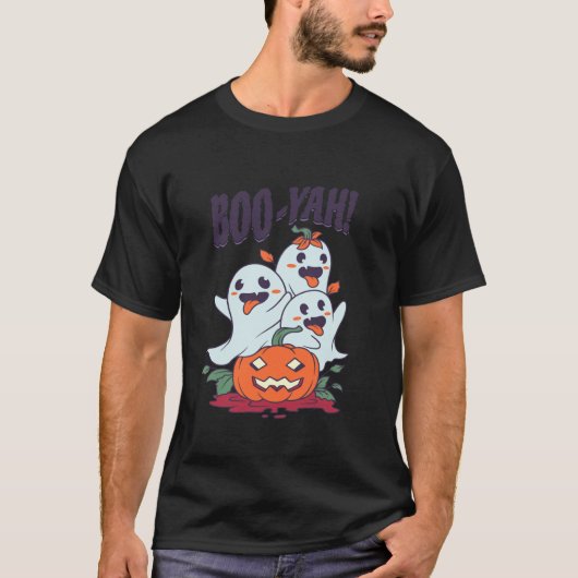 Halloween Boo Yah Funny Ghost Jack o Lantern Pump T-shirt (Voorkant)
