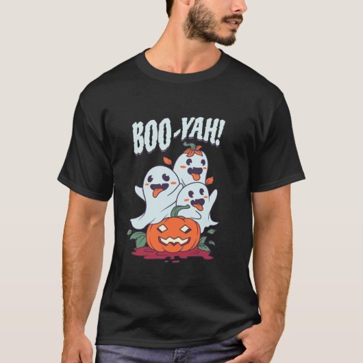 Halloween Boo Yah Funny Ghost Jack o Lantern Pump T-shirt (Voorkant)