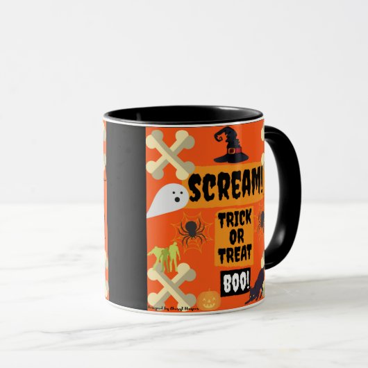 Halloween Boo. Zwarte 11-oz Combo-Mok Mok (Voorkant rechts)