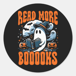Halloween Book Lover Ghost Boo Pun Lees Verder Boe Ronde Sticker