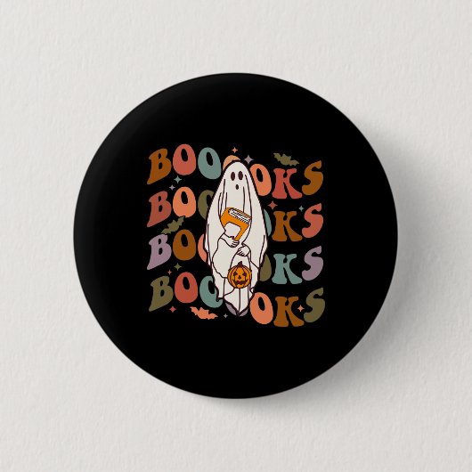 Halloween Books Cute Ghost Boo Reading Books Adu Ronde Button 5,7 Cm (Voorkant)