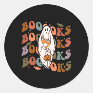 Halloween Books Cute Ghost Boo Reading Books Adu Ronde Sticker