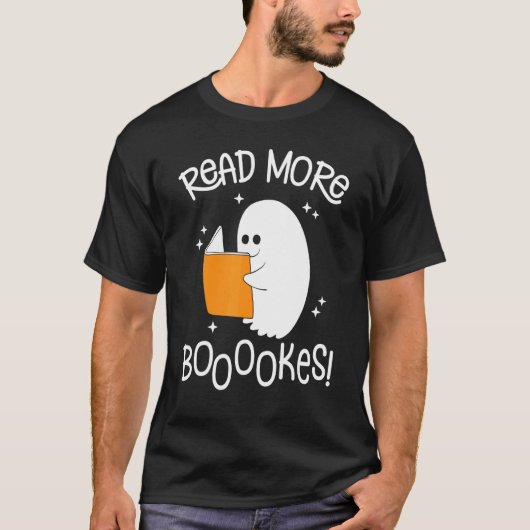 Halloween Books Cute Ghost Reading Library Books T-shirt (Voorkant)