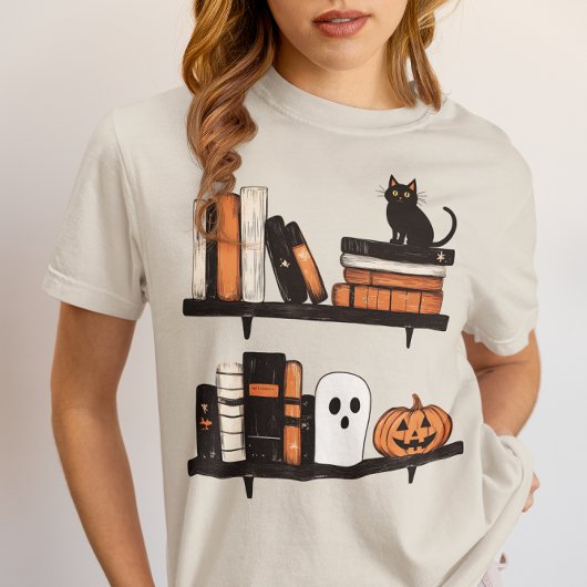 Halloween Books on Shelf Reading Enthusiast  Tri-Blend Shirt