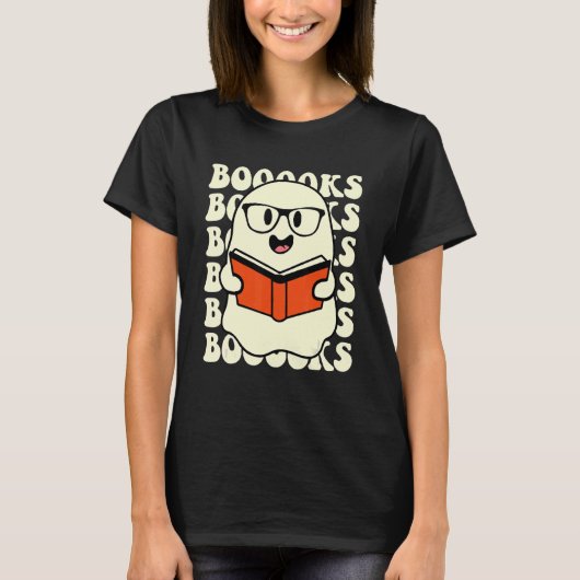 Halloween Booooks Cute Ghost Boo Reading Books Adu T-shirt (Voorkant)