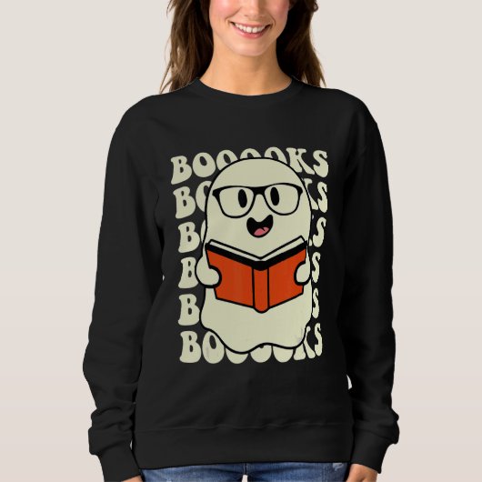 Halloween Booooks Cute Ghost Boo Reading Books Adu Trui (Voorkant)