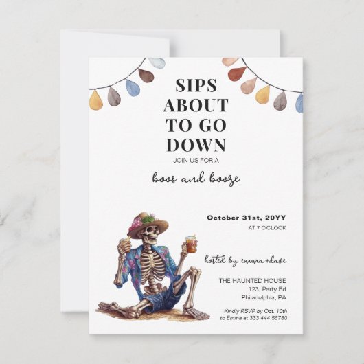 Halloween Boos en Booze volwassen Party skelet Aankondiging (Voorkant)