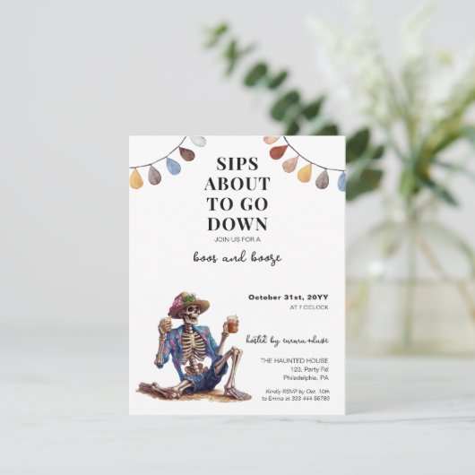 Halloween Boos en Booze volwassen Party skelet Aankondiging (Staand voorkant)