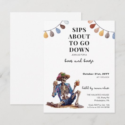 Halloween Boos en Booze volwassen Party skelet Aankondiging (Voorkant / Achterkant)