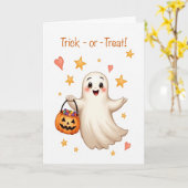 Halloween Bootiful Girl Trick or Treat Cute Girl Kaart (Gele Bloem)