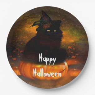Halloween-Bord papier/ zwarte kat Papieren Bordje