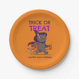 Halloween borden met heksenkat trick or treat papieren bordje