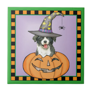 Halloween Border Collie Ceramic Tegel Tegeltje