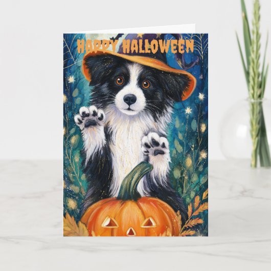 Halloween Border Collie Dog Feestdagen Kaart (Voorkant)