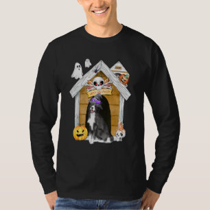 Halloween Border Collie Dog Witch Haunted House T-shirt